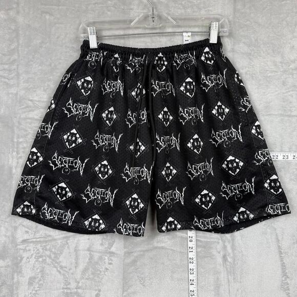 Section 8 Official Mesh Shorts Black White All Over Graphic Logo Print Size S - Picture 1 of 10